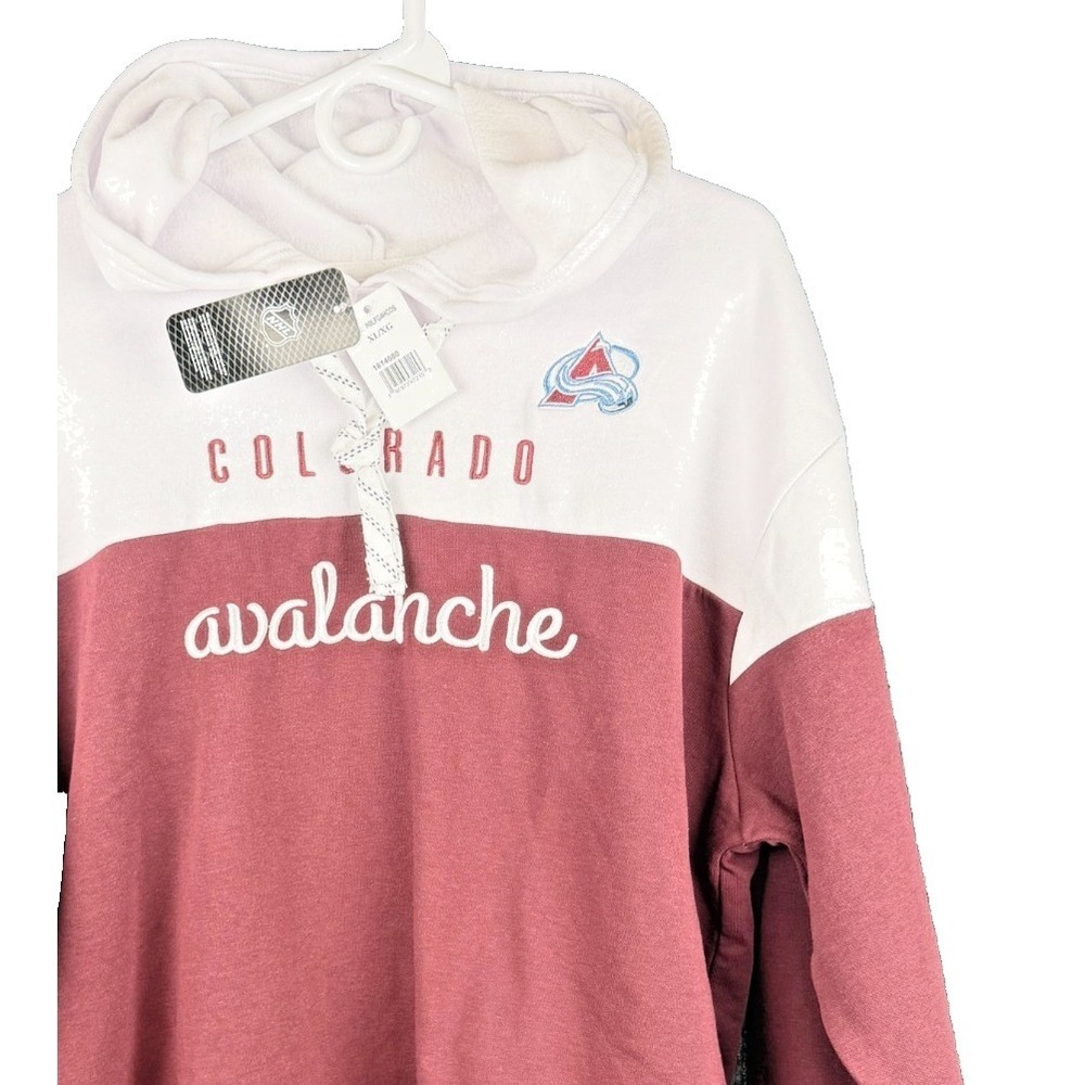 NHL Colorado Avalanche Hoodie Mens XL White Burgundy Colorblock Pullover NWT